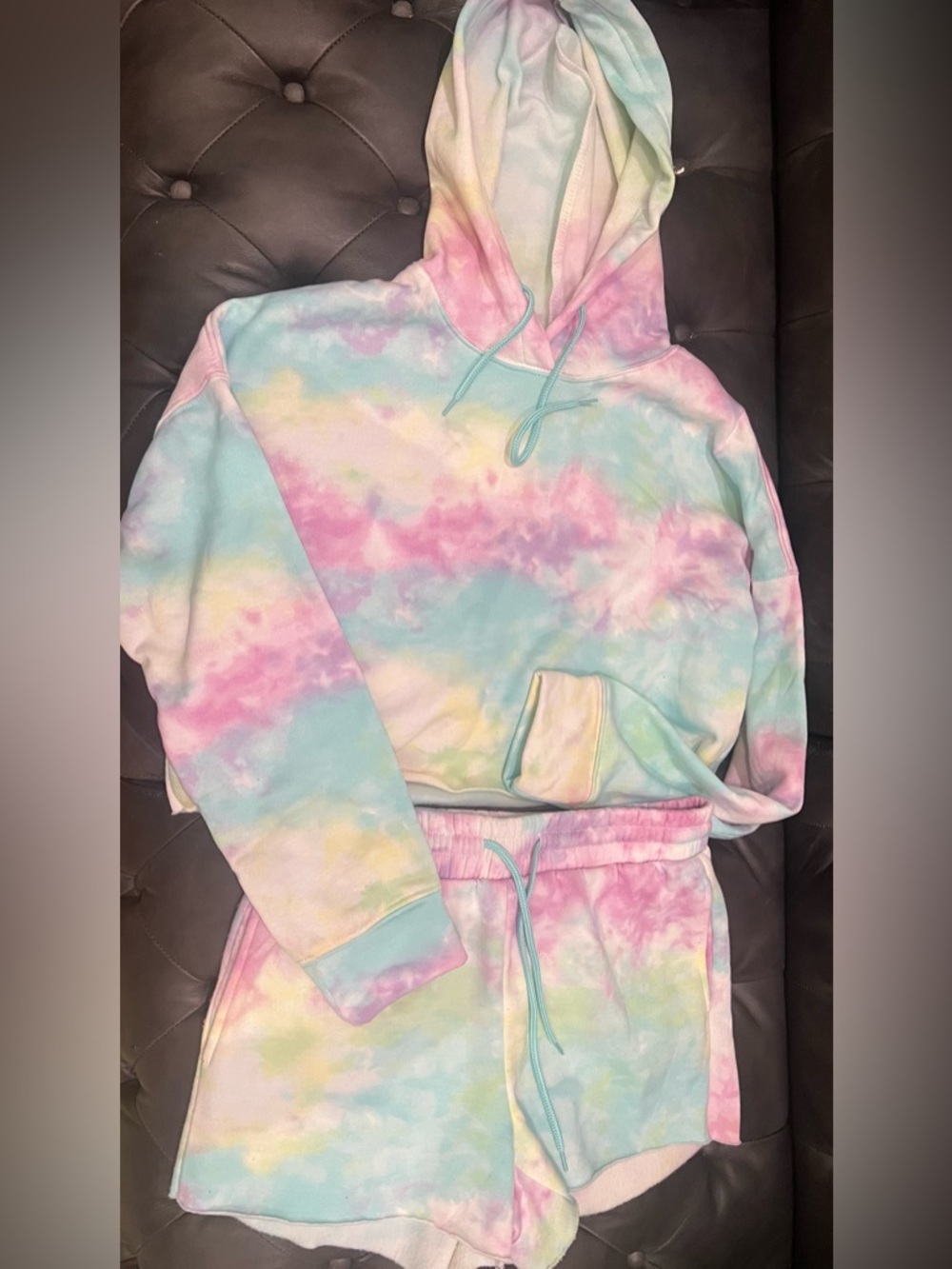 Pastel Tie-Dye Hoodie & Jogger Set - Mint, Pink & Yellow